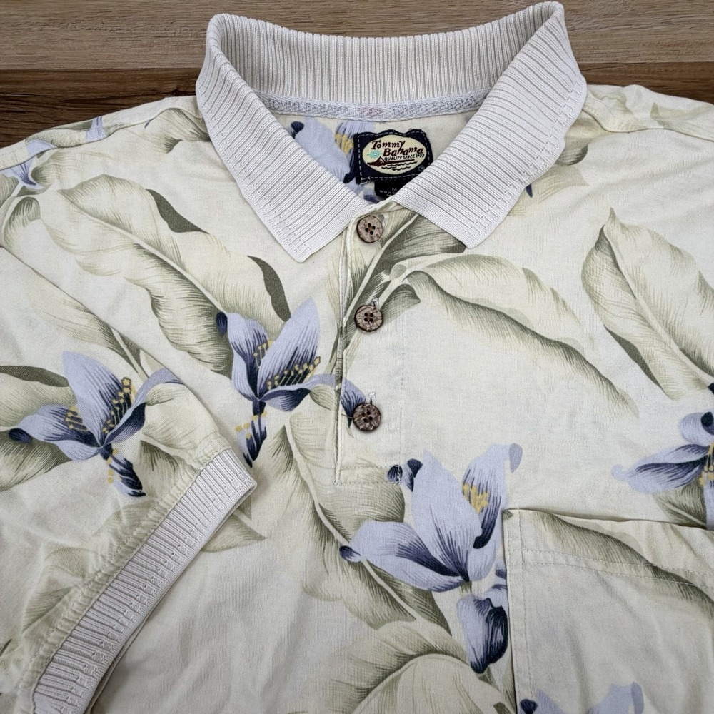 VINTAGE Tommy Bahama Men Polo M Floral Allover Print Hawaiian Short Sleeve